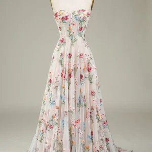 Custom a line sweetheart sleeveless floor length evening dress with embroidery