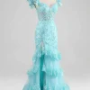 Custom mermaid trumpet sweetheart off the shoulder floor length evening dress with split side