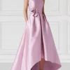 Custom a line princess boat neck sleeveless floor length prom dresses with pocket