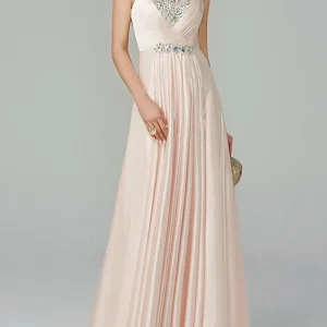 Custom a line princess sleeveless halter neck floor length prom dresses with crystals