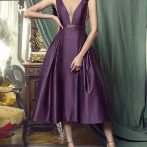 Custom a line princess plunging neckline strapless knee length cocktail dresses with open back