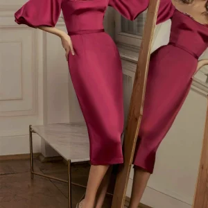 Custom sheath column straight neckline half sleeves knee length cocktail dresses with embellished cups