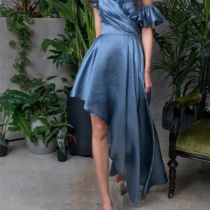 Custom a line princess off the shoulder short sleeves knee length asymmetrical cocktail dresses