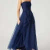 Custom a line princess strapless sleeveless ankle length evening dress with ruffles