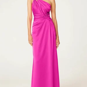 Custom a line princess one shoulder sleeveless floor length evening dress with ruffles