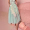 Custom a line princess strapless sleeveless tea length evening dress with applique