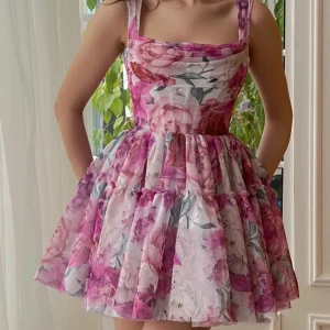 Custom a line princess off the shoulder sleeveless mini prom dress with applique
