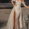 Custom mermaid trumpet off the shoulder sweep train long prom dresses with split side