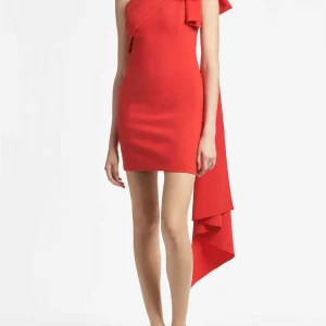 Custom sheath column one shoulder cocktail dresses with bowknot