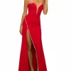 Custom a line princess v neck floor length evening dress with high slit