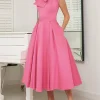 Custom a line princess high neck short sleeves tea length cocktail dresses