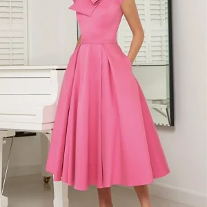Custom a line princess high neck short sleeves tea length cocktail dresses