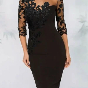 Custom sheath column illusion neck knee length cocktail dresses with beading