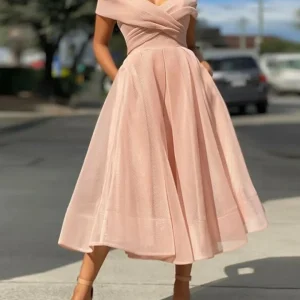 Custom a line princess off the shoulder tea length cocktail dresses