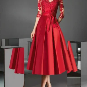Custom a line princess illusion neck tea length cocktail dresses with bowknot