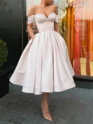 Custom a line princess sweetheart tea length cocktail dresses with pleats