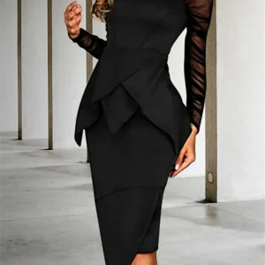 Custom sheath column long sleeves knee length cocktail dresses with ruffles