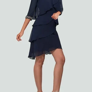 Custom sheath column half sleeves cocktail dresses with with rhinestone ruffles