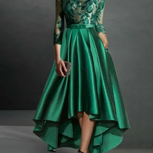 Custom a line princess 3 4 length asymmetrical cocktail dresses with jewel neck