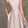 Custom a line princess boat neck sleeveless cocktail dresses with pleats