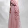 Custom a line princess sleeveless one shoulder ruffled mesh evening dresses