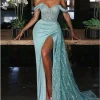 Custom mermaid trumpet off the shoulder sweetheart court train evening dresses