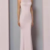 Custom sheath column sleeveless high neck floor length evening dresses with pleats