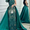 Custom sheath column one shoulder court train evening dresses with sequin
