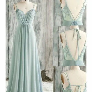 Custom a line princess spaghetti straps floor length long bridesmaid dresses