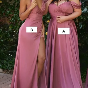 Custom a line princess off the shoulder floor length long bridesmaid dresses with rufflesmon541102