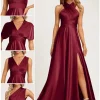 Custom a line princess halter floor length long bridesmaid dresses with split side