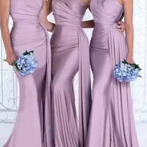 Custom trumpet mermaid one shoulder floor length long bridesmaid dresses