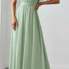 Custom a line princess v neck floor length long bridesmaid dresses