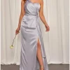 Custom sheath column one shoulder floor length long bridesmaid dresses