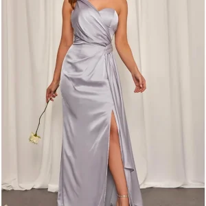 Custom sheath column one shoulder floor length long bridesmaid dresses