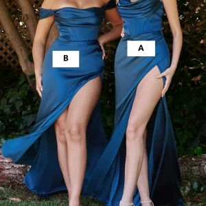 Custom sheath column off the shoulder floor length long bridesmaid dresses with split side