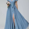 Custom a line princess v neck floor length long bridesmaid dresses
