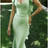 Custom trumpet mermaid v neck floor length long bridesmaid dresses with ruffles