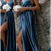 Custom a line princess spaghetti straps floor length long bridesmaid dresses