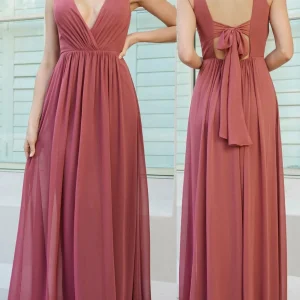 Custom a line princess v neck floor length long bridesmaid dresses
