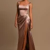 Custom sheath column wide shoulder straps square neckline floor length long bridesmaid dresses with split side