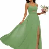 Custom a line princess spaghetti straps sleeveless floor length bridesmaid dresses