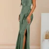 Custom a line princess sleeveless mock neck ankle length bridesmaid dresses