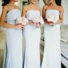 Custom sheath column ruffles strapless sleeveless long stretch crepe bridesmaid dresses for women md7123