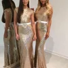 Custom sheath column bateau sleeveless long with sash ribbon belt sequins bridesmaid dresses for women