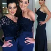 Custom trumpet mermaid one shoulder long sleeves long satin bridesmaid dresses for women