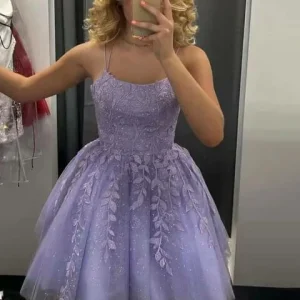 Custom a line appliques spaghetti straps tulle homecoming dresses