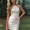 Custom sheath column sequins halter sleeveless homecoming dresses