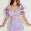 Custom sheath column spaghetti straps off the shoulder homecoming dresses with feathers