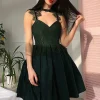 Custom a line v neck appliques satin homecoming dresses